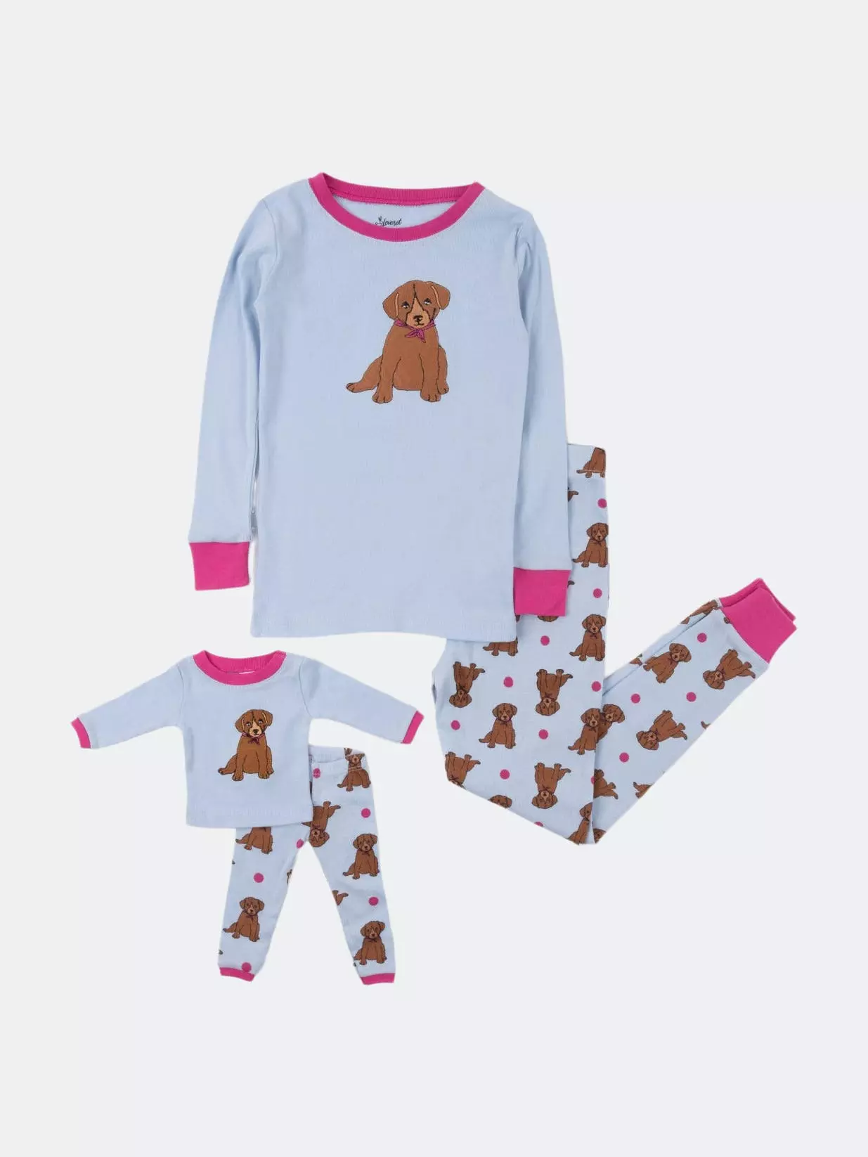 Leveret Matching Girl And Doll Cotton Puppy Pajamas - Image 2