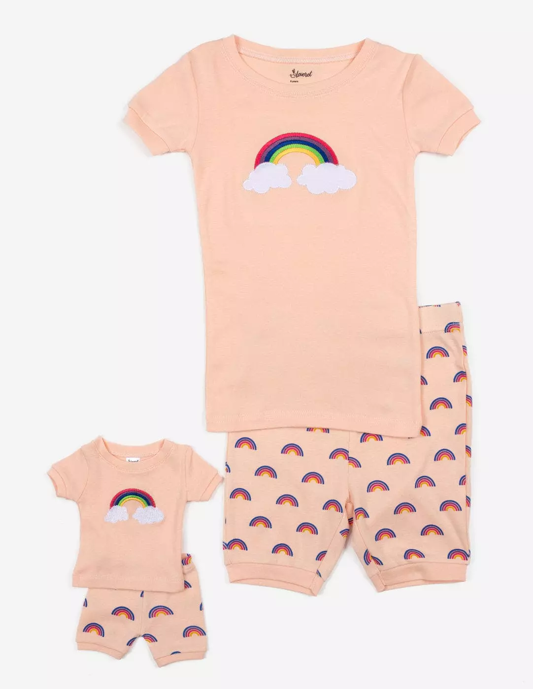 Leveret Matching Girl And Doll Short Retro Rainbow Pajamas - Image 2