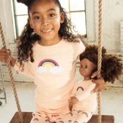 Leveret Matching Girl And Doll Cotton Retro Rainbow Pajamas