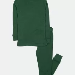 Leveret Kids Two Piece Solid Dark Green Pajamas