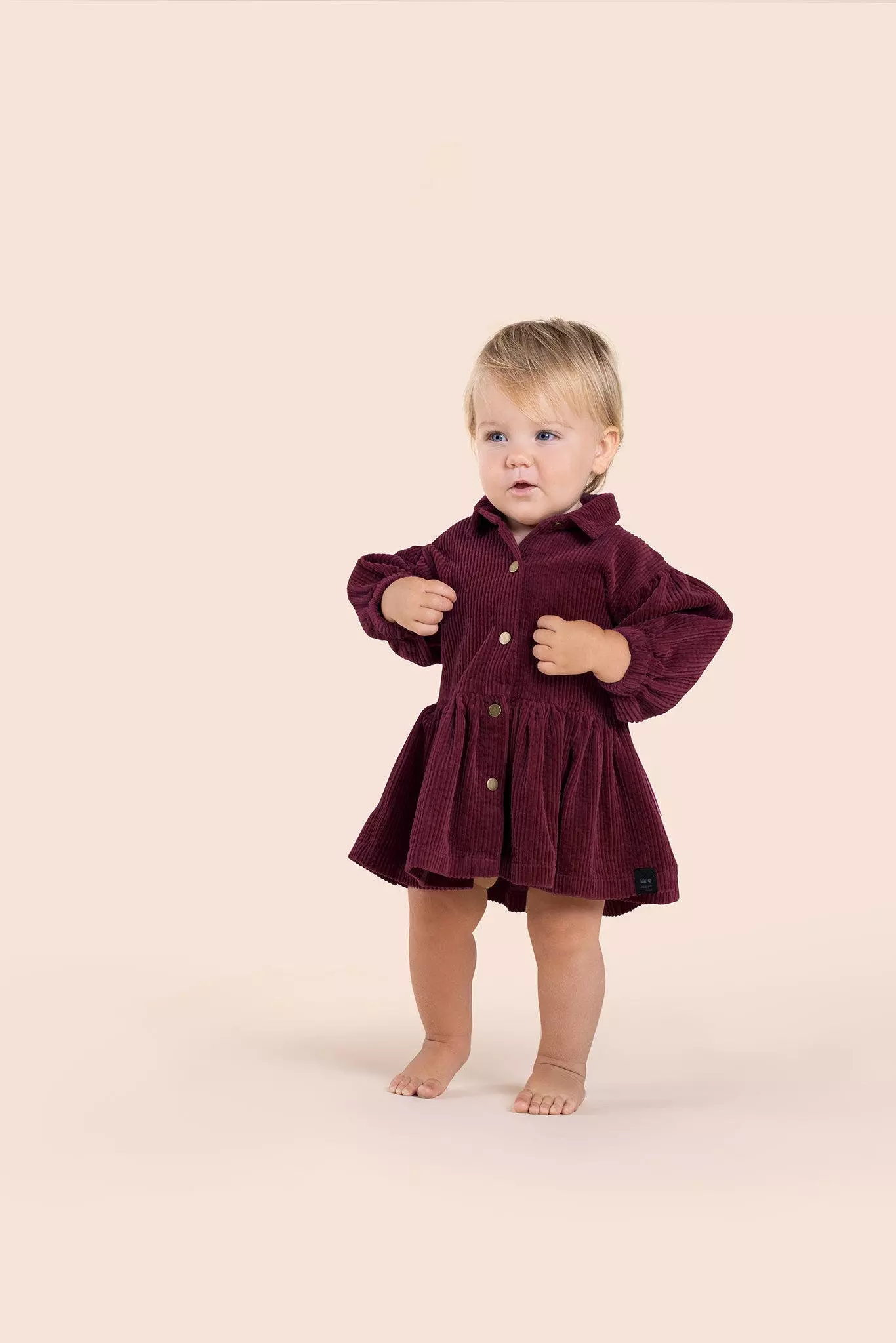 OMAMImini Baby Corduroy Shirt Dress - Plum - Image 2