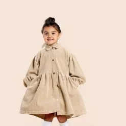 OMAMImini Girls Corduroy Shirt Dress - Beige