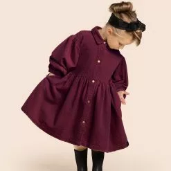 OMAMImini Girls Corduroy Shirt Dress - Plum