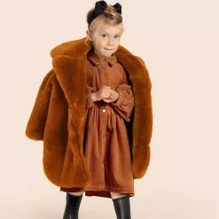 OMAMImini Kids Faux Fur Coat - Rust