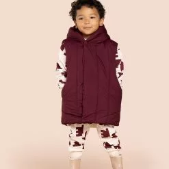 OMAMImini Kids Quilted Nylon Long Vest | Maroon
