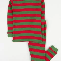 Leveret Kids Cotton Red & Green Stripes Pajamas