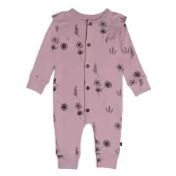 Deux Par Deux Organic Cotton Jumpsuit Printed Flowers Dusty Purple