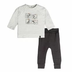 Deux Par Deux Organic Cotton Striped Top And Pant Set