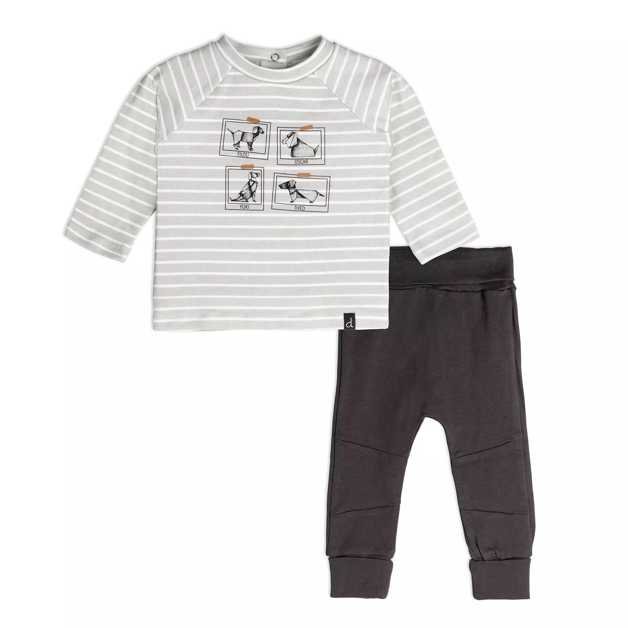 Deux Par Deux Organic Cotton Striped Top And Pant Set