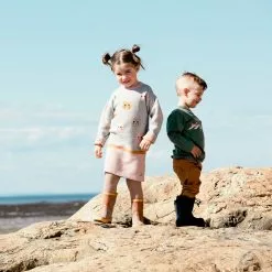 Deux Par Deux Sweater Knit Long Sleeve Dress With Jacquard Cats