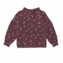 Deux Par Deux Inted Top With Lace Burgundy Little Flowers Print