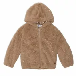 Deux Par Deux Hooded Fake Fur Vest - Beige