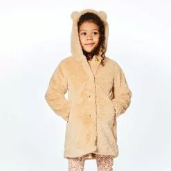 Deux Par Deux Hooded Fake Fur Coat Beige