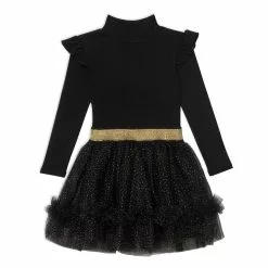 Deux Par Deux Ss With Frill Black With Gold Sparkle