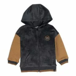 Deux Par Deux Hooded Plush Zipper Cardigan