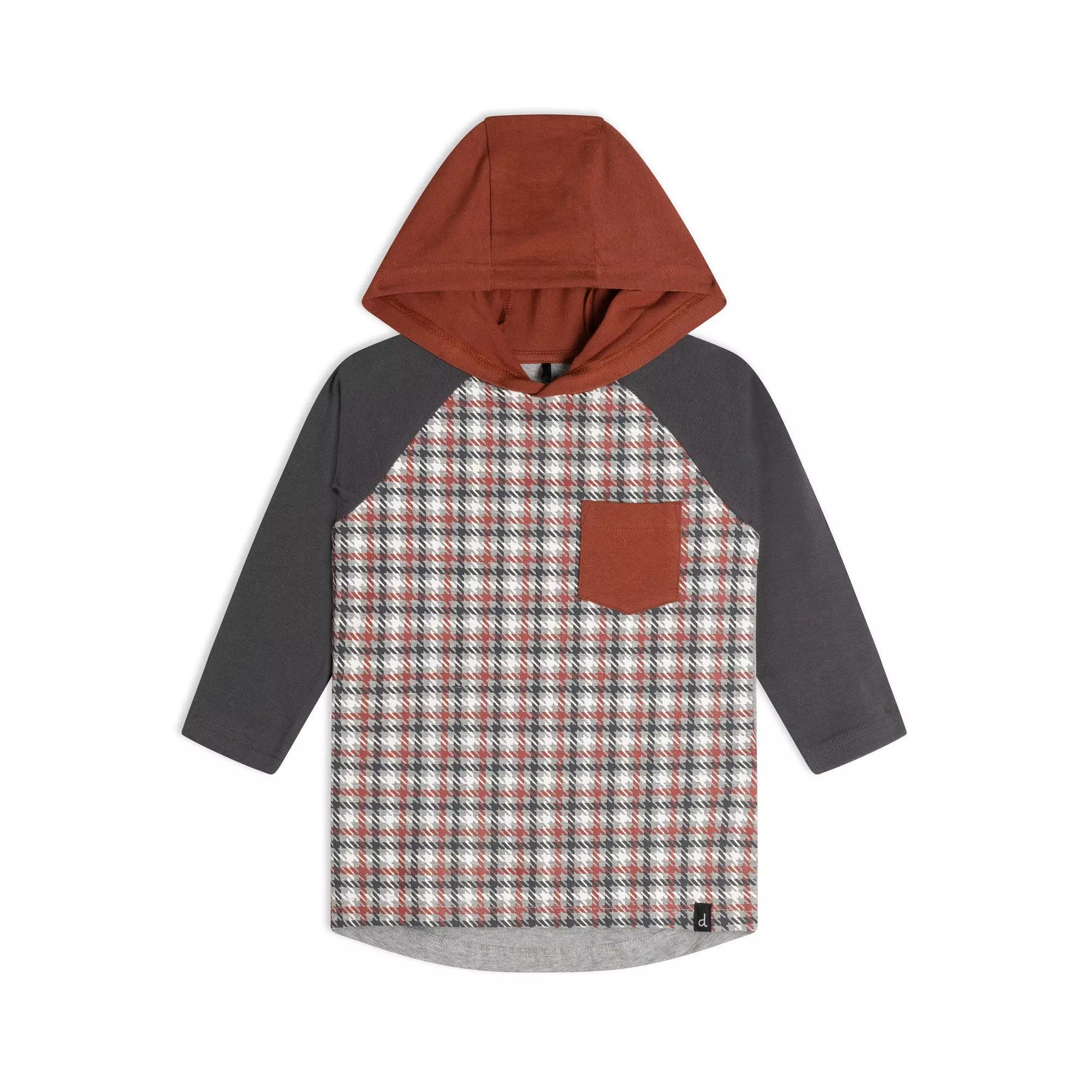 Deux Par Deux Hooded Jersey Top Plaid Print - Image 3