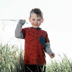 Deux Par Deux Ouble Raglan Sleeve Hooded Top With Wolves Print