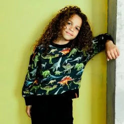 Deux Par Deux Inted Fleece Top With Dinosaur Print