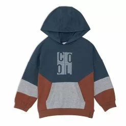 Deux Par Deux Hooded Fleece Top With Pocket Steel Grey