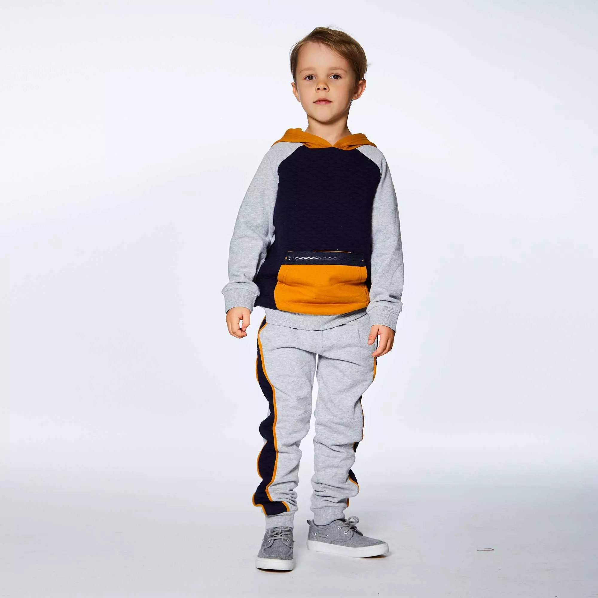 Deux Par Deux Quilted Hooded Fleece Top With Zipper Pocket