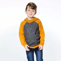 Deux Par Deux Hooded Fleece Top With Zipper Pocket Brown And Dark Grey