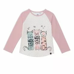 Deux Par Deux Raglan Long Sleeve Top With Printed Cats