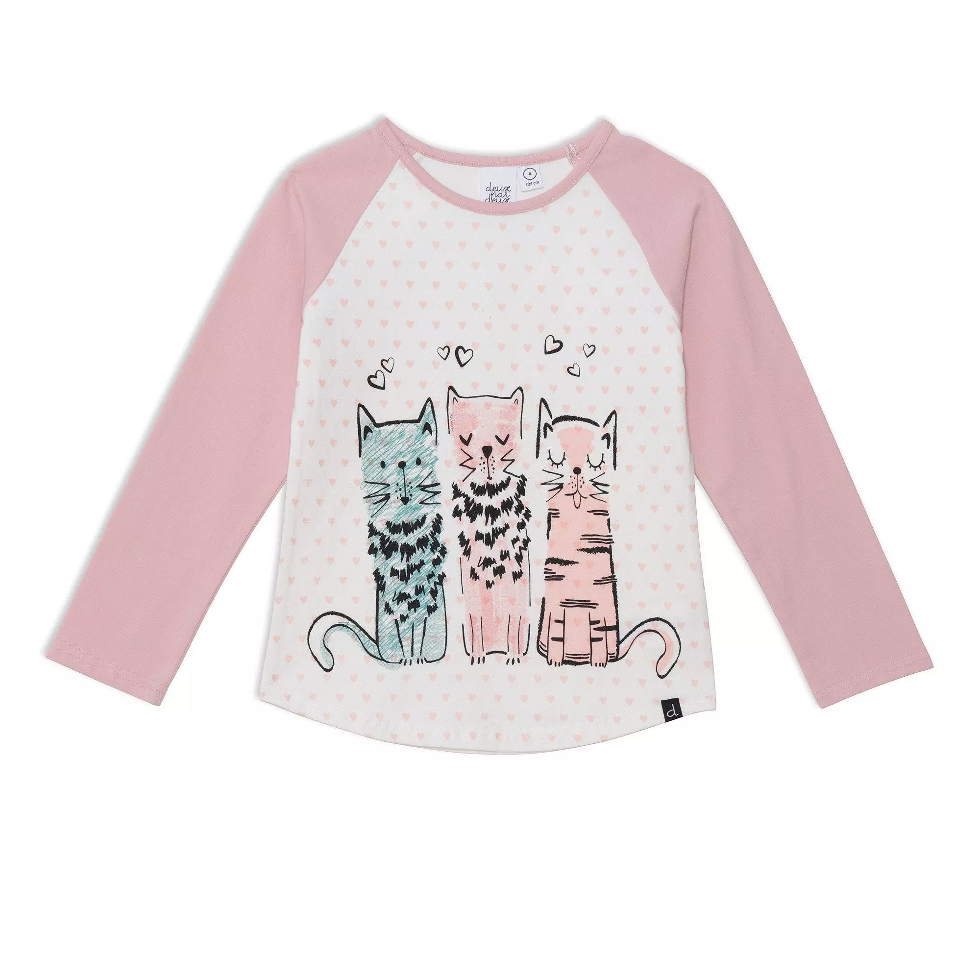 Deux Par Deux Raglan Long Sleeve Top With Printed Cats