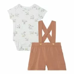 Deux Par Deux Organic Cotton Printed Onesie & Shortall Set