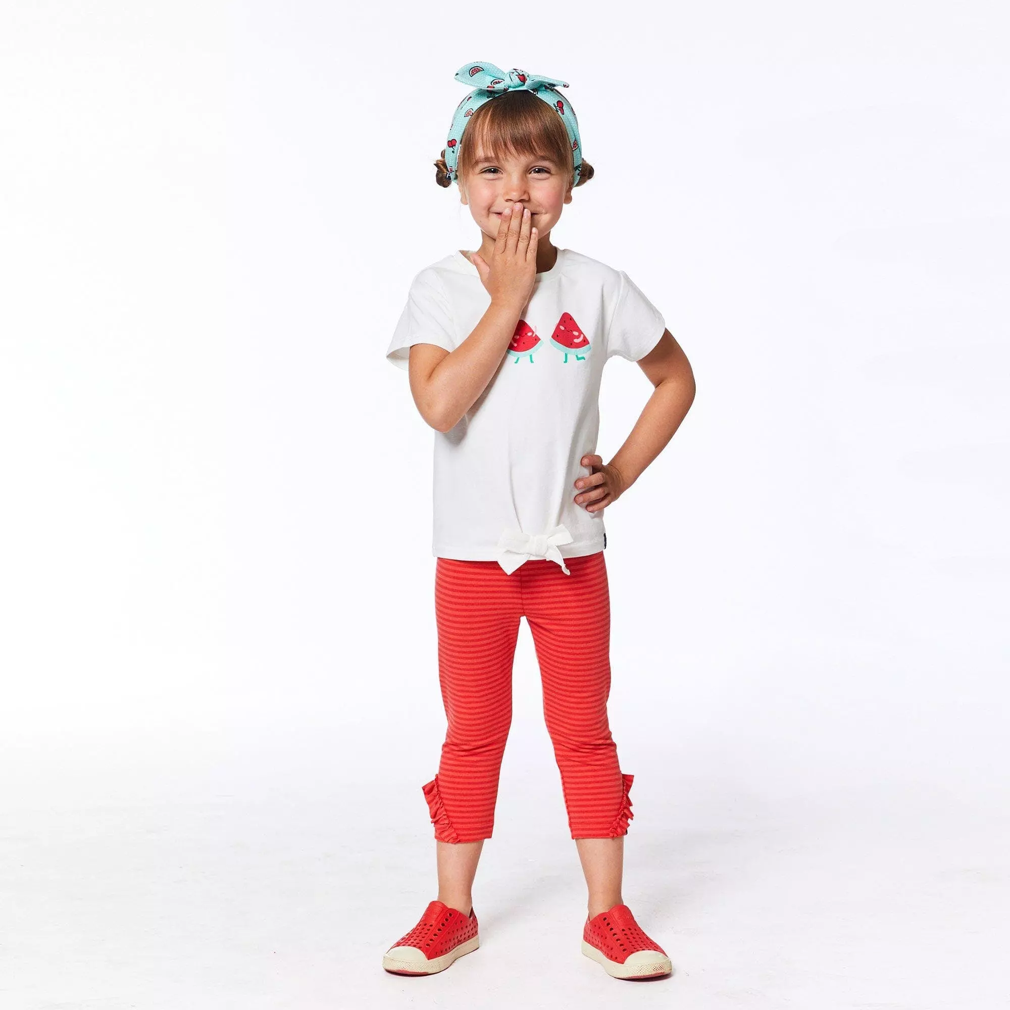 Deux Par Deux Organic Cotton Striped Capri With Frill - Image 2