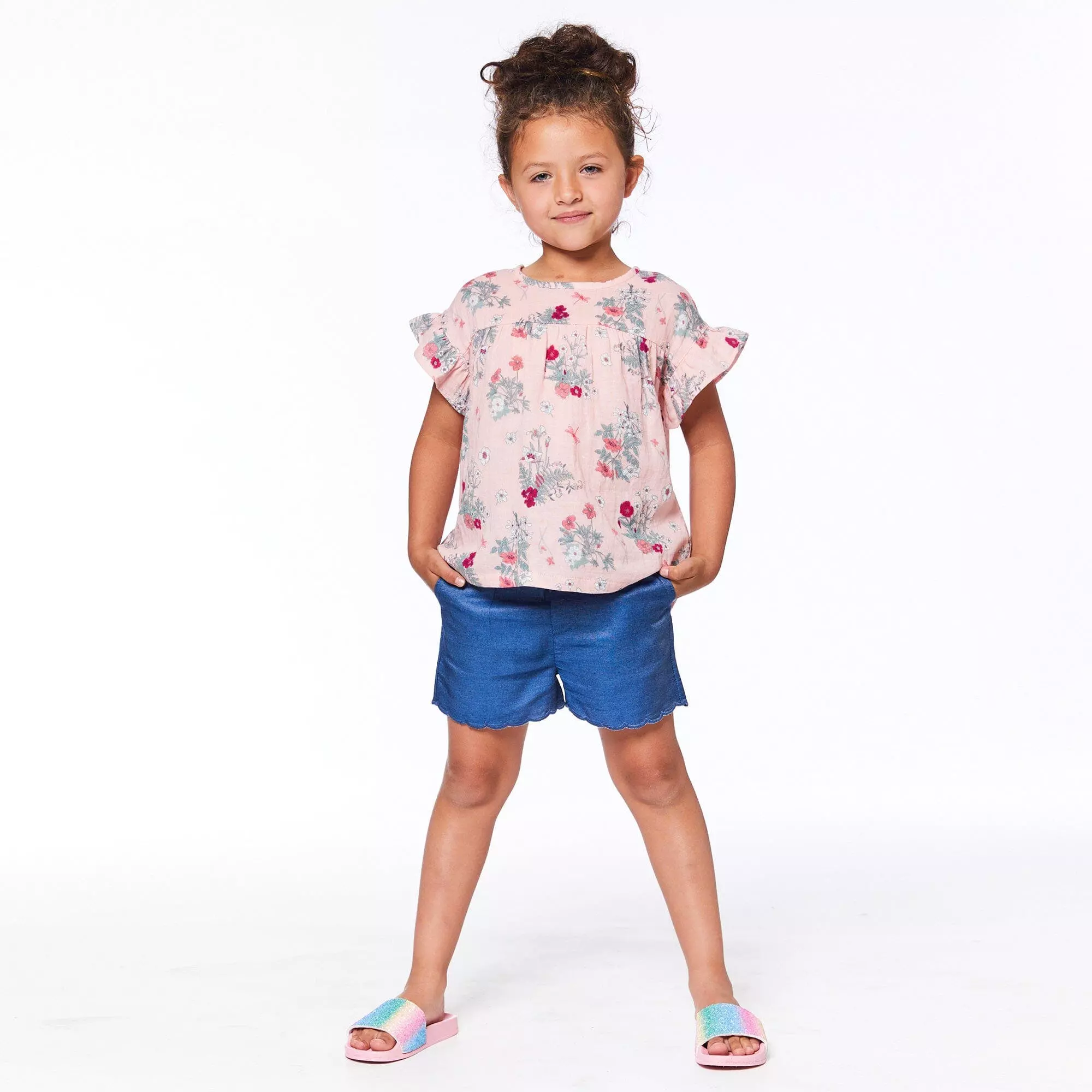 Deux Par Deux Inted Ruffle Sleeve Blouse Vintage Pink Botanical Flowers - Image 2