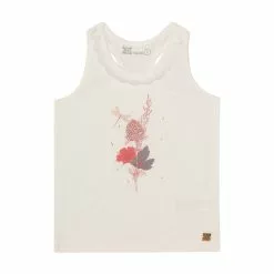Deux Par Deux Organic Cotton Graphic Tank With Lace Off White