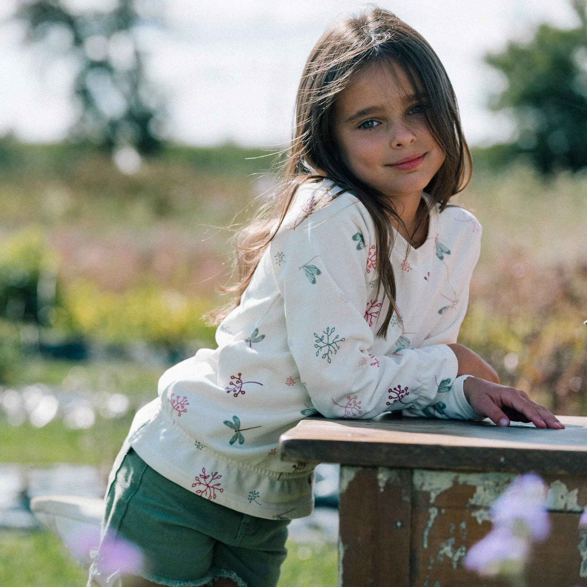 Deux Par Deux Inted Long Sleeve Raglan Top Off White Botanical Flowers - Image 3