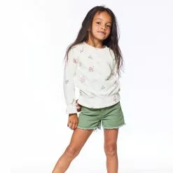 Deux Par Deux Inted Long Sleeve Raglan Top Off White Botanical Flowers