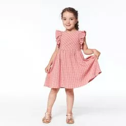 Deux Par Deux Laid Dress With Ruffle Sleeves