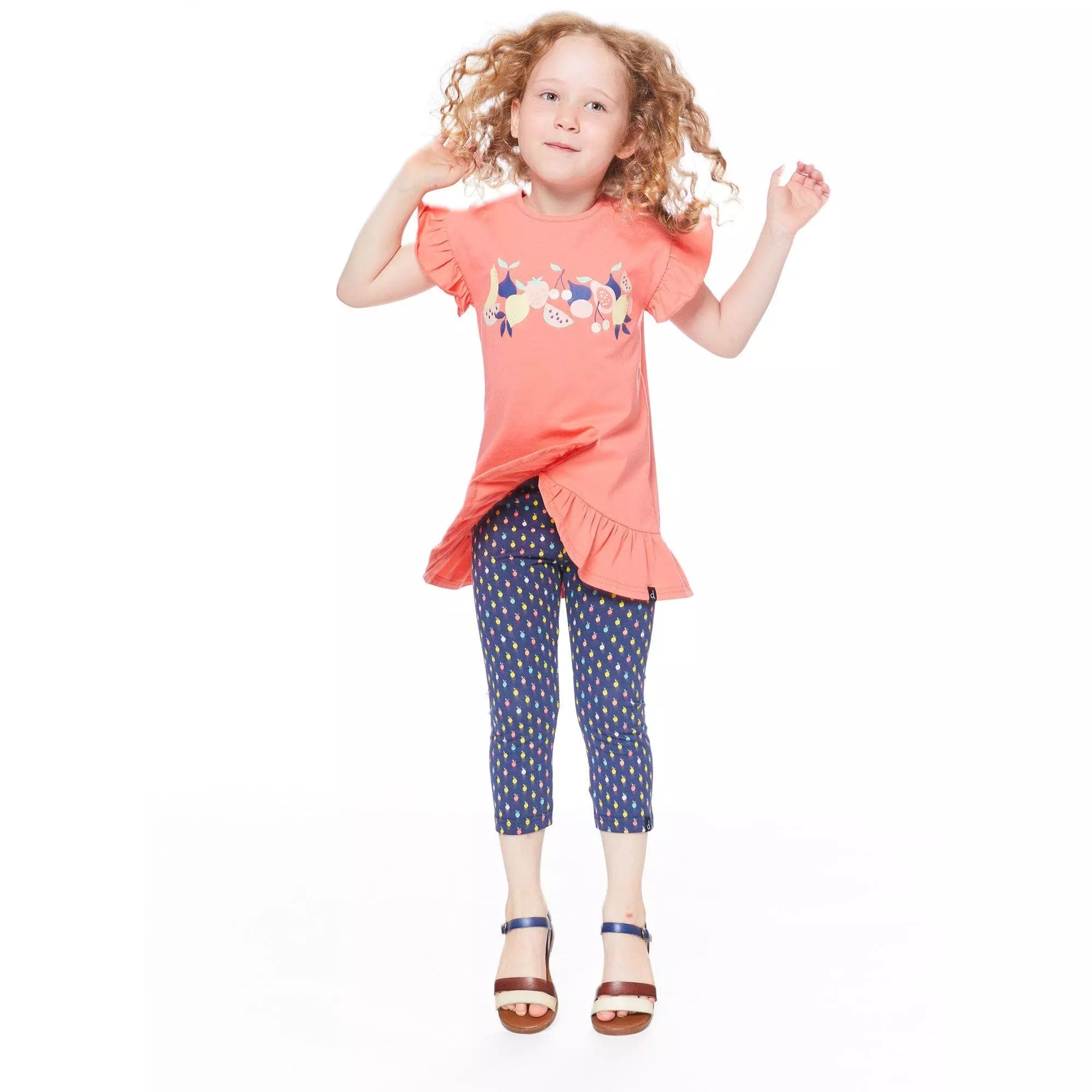 Deux Par Deux Organic Cotton Short Sleeve Graphic Tunic With Frill