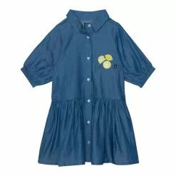 Deux Par Deux 3/4 Sleeve Dress With Pocket - Blue Chambray