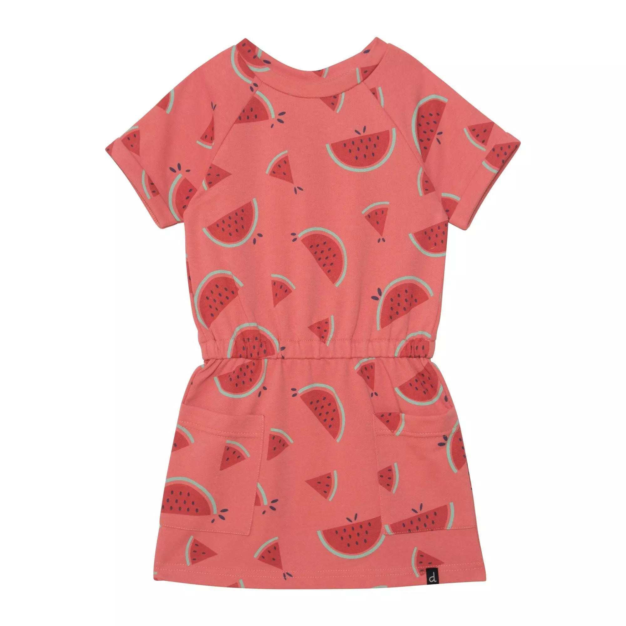 Deux Par Deux Inted French Terry Short Sleeve Raglan Dress In Coral Watermelon - Image 2