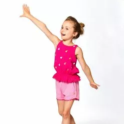 Deux Par Deux Organic Cotton Tank Top With Elastic Waist Fuchsia Pink