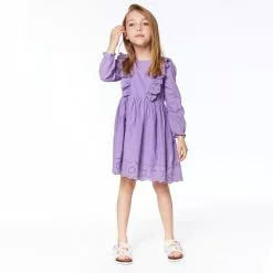 Deux Par Deux Eyelet Long Sleeve Dress - Blue Lavender