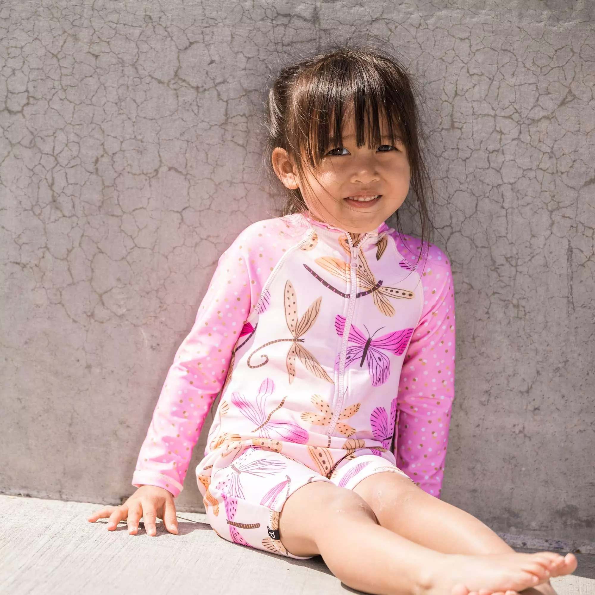 Deux Par Deux Inted One Piece Rashguard - Pink Dragonflies - Image 2