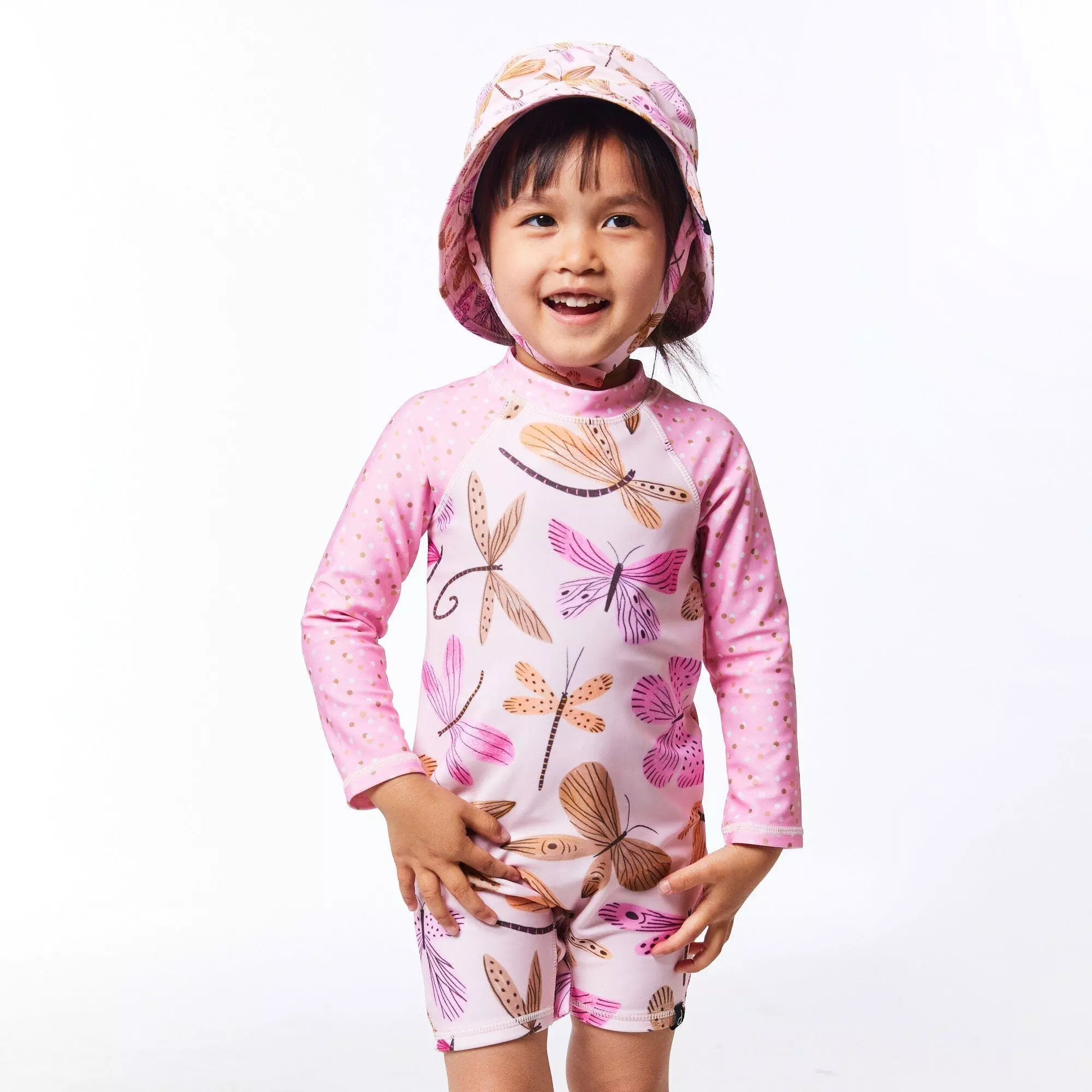 Deux Par Deux Inted One Piece Rashguard - Pink Dragonflies