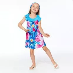 Deux Par Deux Inted Beach Dress - Blue Tropical