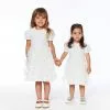 Deux Par Deux Short Sleeve Dress With Butterfly Applique White