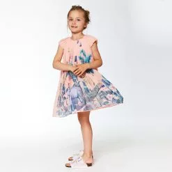 Deux Par Deux Leated Dress With Border Print