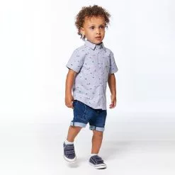 Deux Par Deux Inted Short Sleeve Shirt Light Grey Mix Mini Dinosaurs