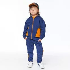 Deux Par Deux Hooded French Terry Cardigan - Navy Blue & Golden Yellow