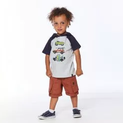 Deux Par Deux Hooded Raglan T-Shirt - Oatmeal Mix And Dark Grey