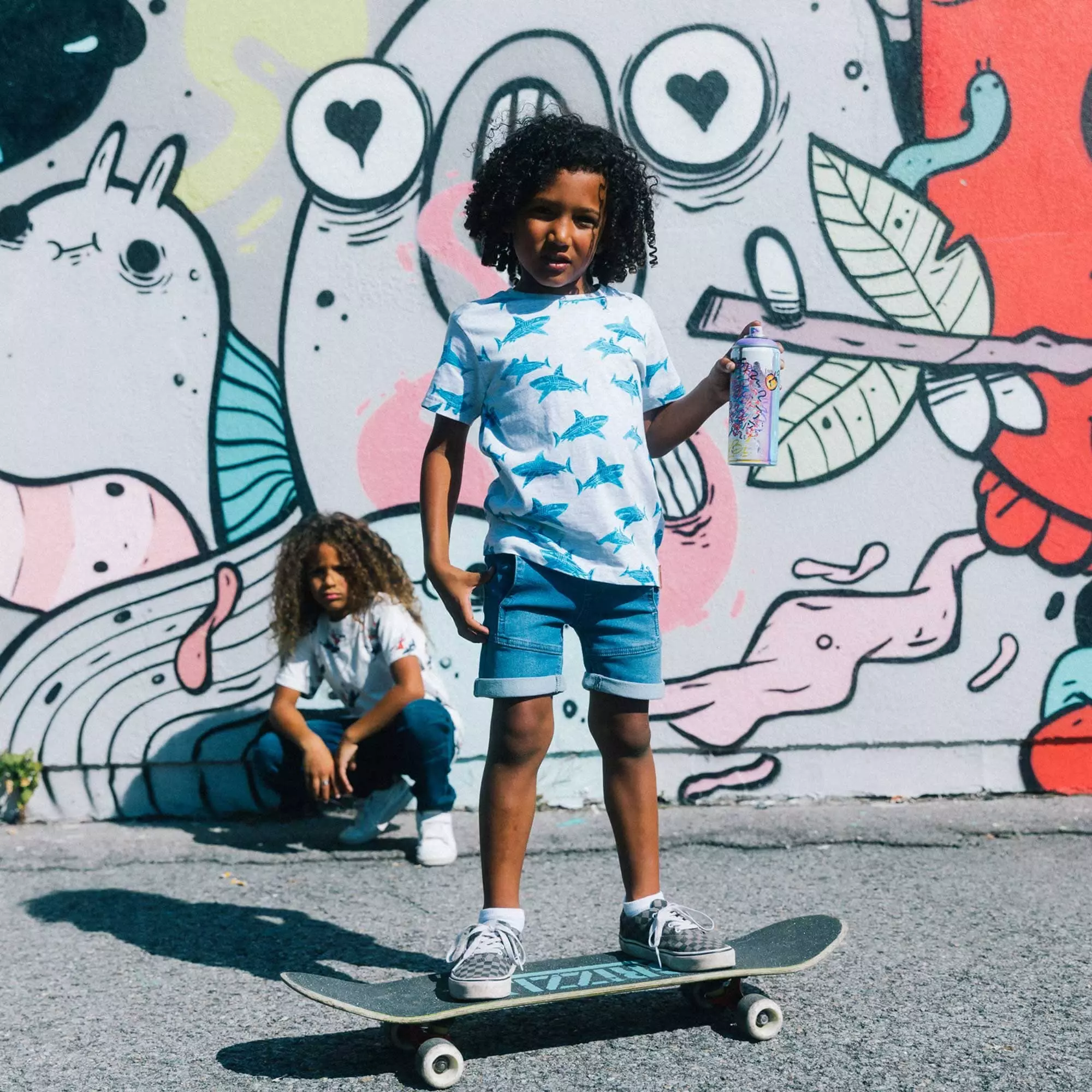 Deux Par Deux Inted Cotton Jersey Tee In Light Heather Grey Sharks - Image 2