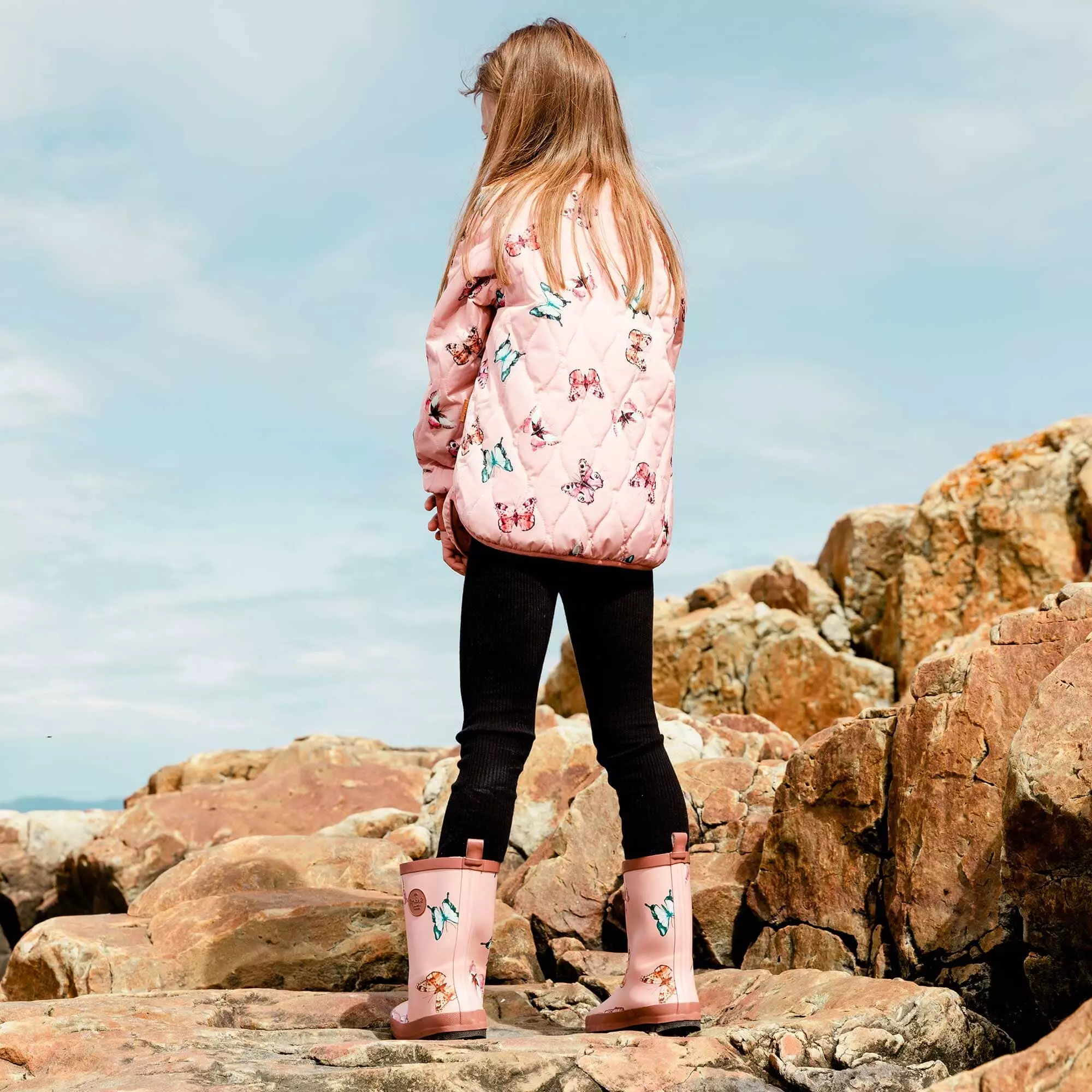 Deux Par Deux Inted Quilted Jacket Pink Watercolor Butterflies - Image 2