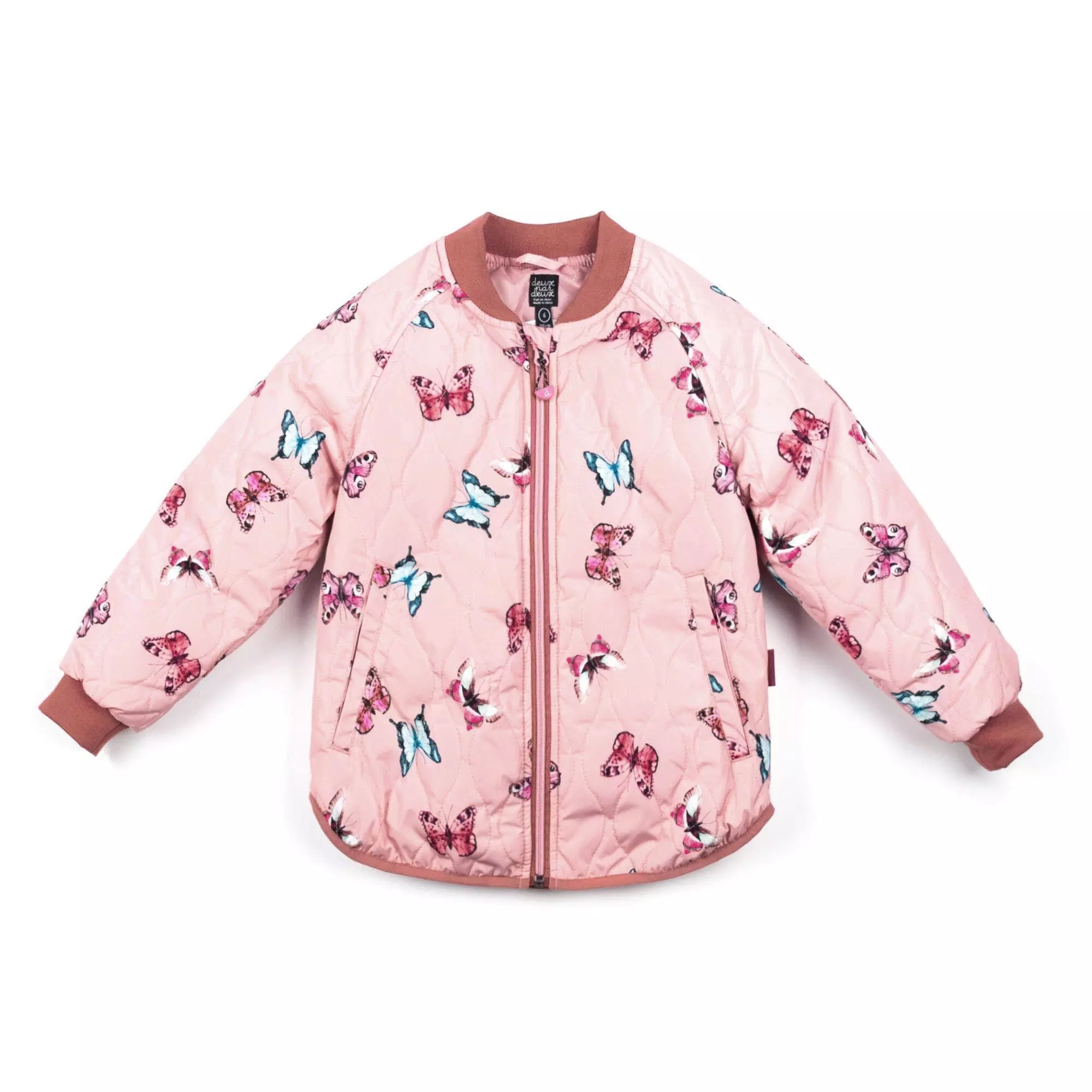 Deux Par Deux Inted Quilted Jacket Pink Watercolor Butterflies